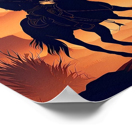 砂漠の馬に乗ったカウボーイのシルエット ポスター (角)