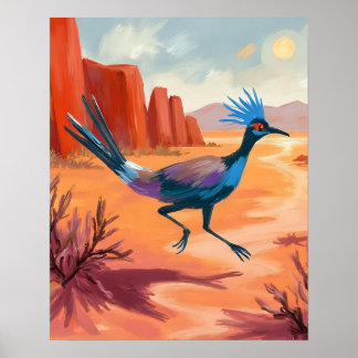 砂漠の鳥　南西部風景壁画 ポスター