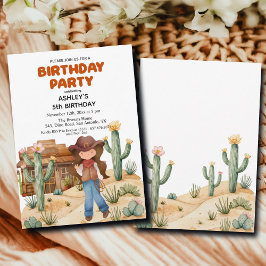 砂漠の5th誕生日パーティーでカウボーイガール 招待状