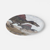 砂漠のSpinosaurusの恐竜- 3Dは描写します ペーパープレート (アングル)