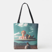 砂漠のUFOでくつろぐ女性 トートバッグ (裏面)