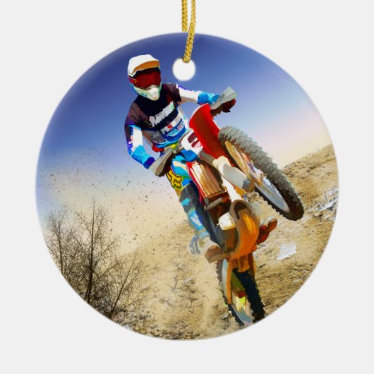砂漠のWheelieのモトクロス セラミックオーナメント (正面)