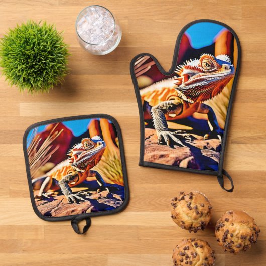 砂漠ひげ竜 鍋つかみ&鍋敷きセット (トップダウン)