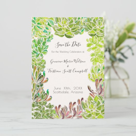 砂漠をテーマにしたウェディング - Save the Date カード (スタンド正面)