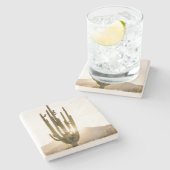 砂漠をテーマにしたコースターとサボテンの写真 ストーンコースター (横)