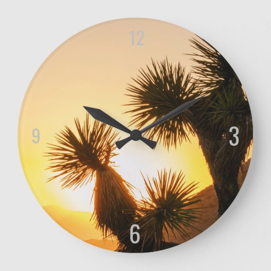 砂漠をテーマにしたホームデコールとサボテンの写真 ラージ壁時計 (正面)