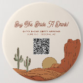 砂漠をテーマにした新婦に飲み物を買ってあげてQRコード 缶バッジ (正面)