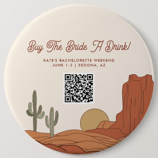 砂漠をテーマにした花嫁に飲み物を買ってあげてQRコード 缶バッジ (正面)