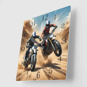 砂漠を走り回るゴミ自転車 スクエア壁時計 (傾斜)