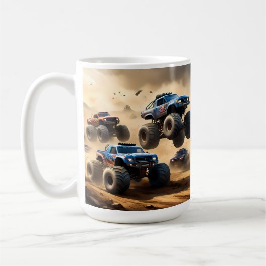 砂漠を走り回るモンスタートラック コーヒーマグカップ (左)