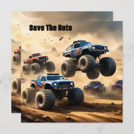 砂漠を走り回るモンスタートラック セーブザデート (正面/裏面)