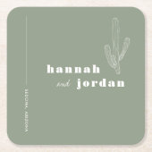 砂漠エレガント|サクタス·グリーン結婚ズ   スクエアペーパーコースター (正面)