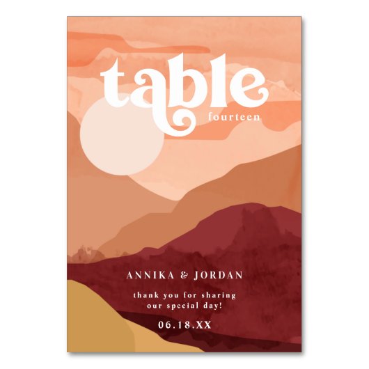 砂漠エレガント | Terra パーソナライズされた Cotta結婚の テーブルナンバー (裏面)