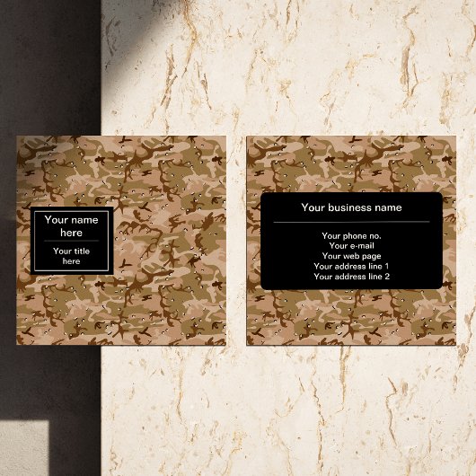 砂漠カモフラージュ小石、軍隊パターン、陸軍 スクエア名刺