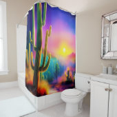 砂漠カラフルの夕日 シャワーカーテン (インサイチュ)