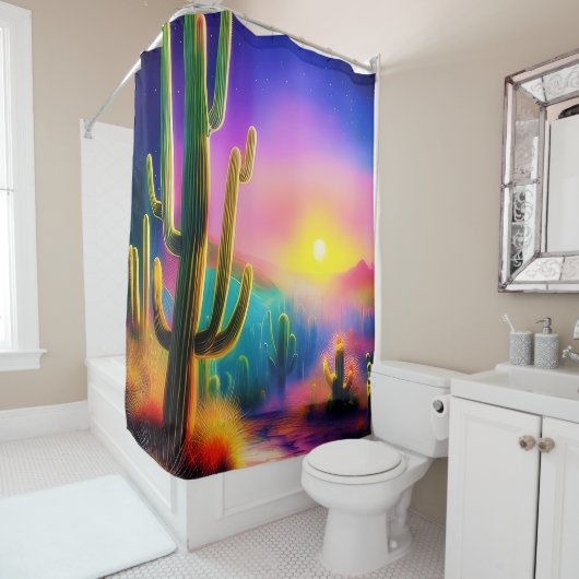 砂漠カラフルの夕日 シャワーカーテン (インサイチュ)