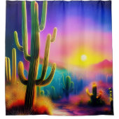 砂漠カラフルの夕日 シャワーカーテン (正面)