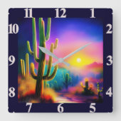 砂漠カラフルの夕日 スクエア壁時計 (正面)