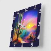 砂漠カラフルの夕日 スクエア壁時計 (傾斜)