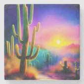 砂漠カラフルの夕日 ストーンコースター (正面)