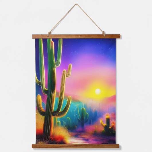 砂漠カラフルの夕日 吊り下げ型タペストリー (正面)