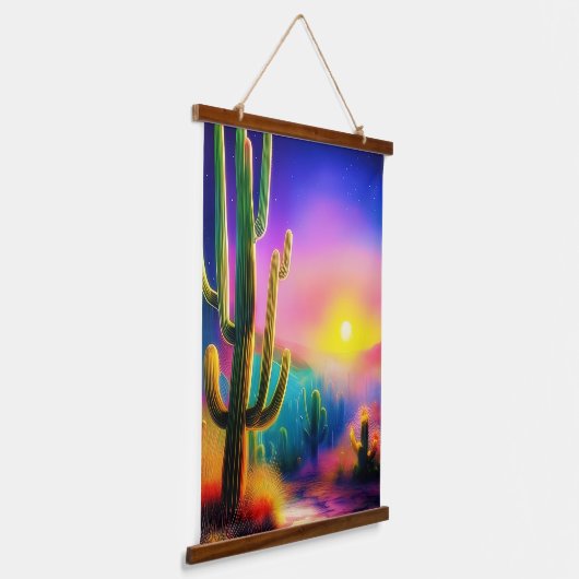 砂漠カラフルの夕日 吊り下げ型タペストリー (傾斜あり)