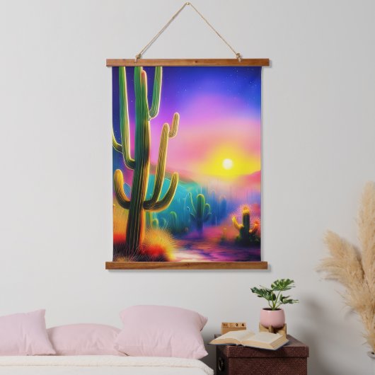 砂漠カラフルの夕日 吊り下げ型タペストリー (寝室)