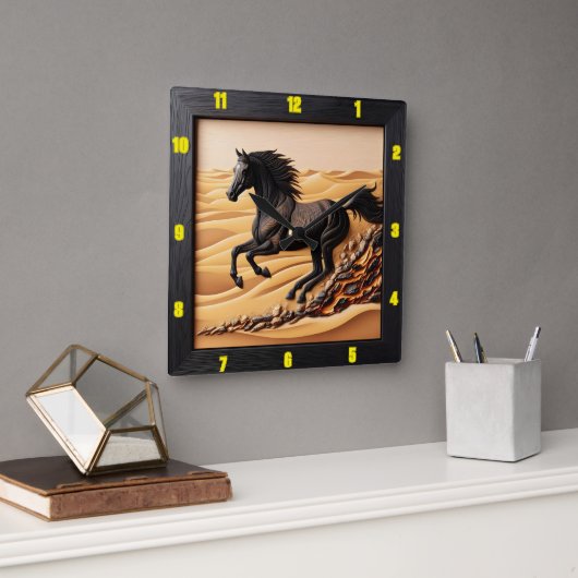 砂漠ギャロップチャーレッド穀物時代のタイムキーパー スクエア壁時計 (オフィス)