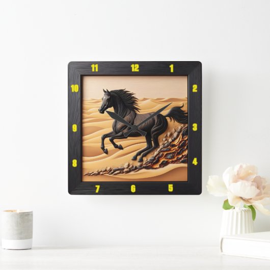 砂漠ギャロップチャーレッド穀物時代のタイムキーパー スクエア壁時計 (ホーム)