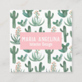 砂漠サボテンと多肉水色デザイン スクエア名刺 (正面)