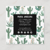 砂漠サボテンと多肉水色デザイン スクエア名刺 (裏面)