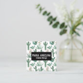 砂漠サボテンと多肉水色デザイン スクエア名刺 (スタンド正面)