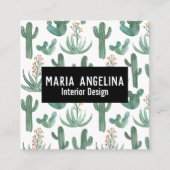 砂漠サボテンと多肉水色デザイン スクエア名刺 (正面)
