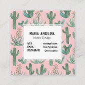 砂漠サボテンと多肉水色デザイン スクエア名刺 (裏面)