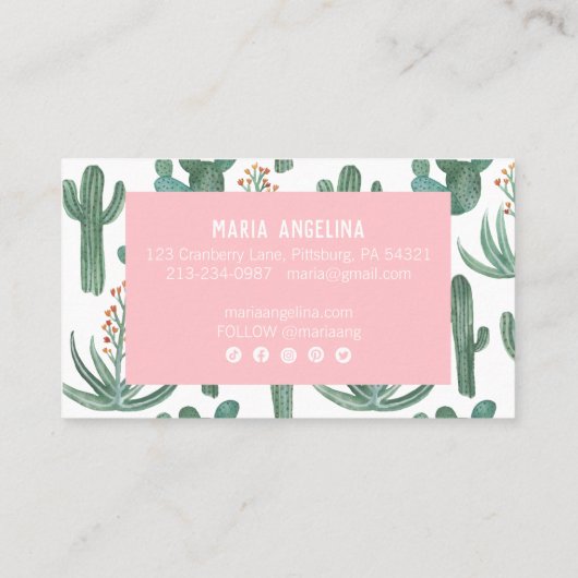 砂漠サボテンと多肉水色デザイン 名刺 (裏面)