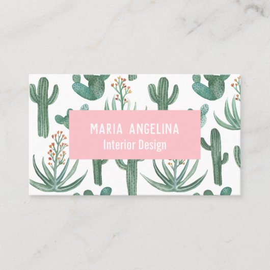 砂漠サボテンと多肉水色デザイン 名刺 (正面)