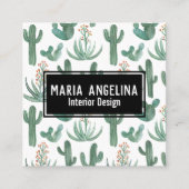 砂漠サボテンと多肉水色QRコード スクエア名刺 (正面)