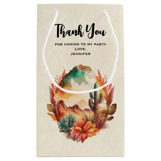 砂漠サボテンと山のパーティーありがとう スモールペーパーバッグ (裏面)
