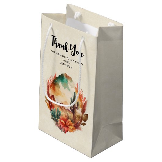 砂漠サボテンと山のパーティーありがとう スモールペーパーバッグ (裏面アングル)