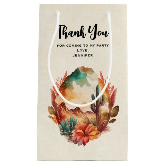 砂漠サボテンと山のパーティーありがとう スモールペーパーバッグ (正面)