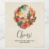 砂漠サボテンと山のパーティーありがとう ワインラベル (シングルラベル)