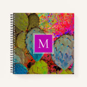 砂漠サボテンのモノグラムとげのある梨パープルグリーン ノートブック (正面)