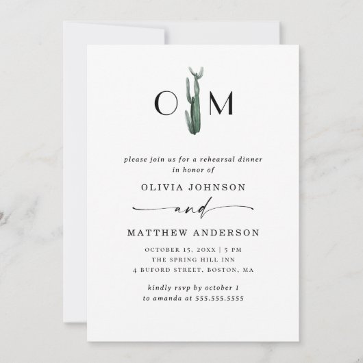 砂漠サボテンのリハーサルディナー | 保エレガント保 招待状 (正面)
