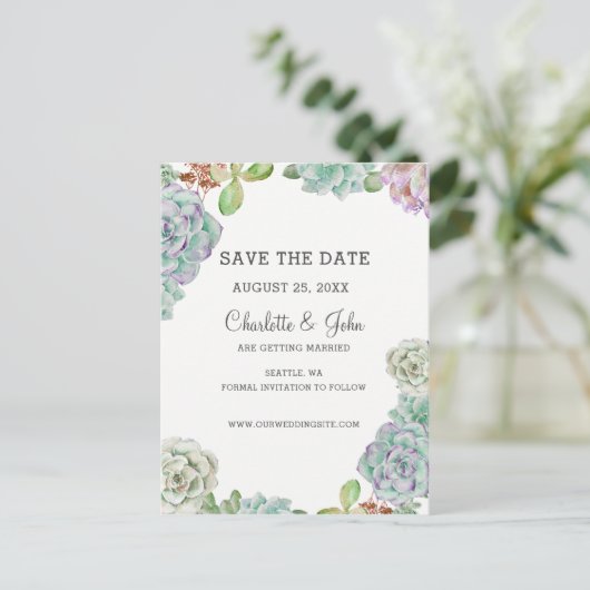 砂漠サボテンの多肉植物は日付を保存 案内ポストカード (スタンド正面)