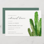 砂漠サボテンの葉の水の色のリハーサルディナー 招待状 (正面/裏面)