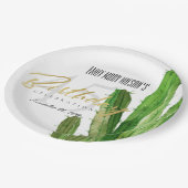 砂漠サボテンの葉の水の色の誕生日パーティー ペーパープレート (アングル)