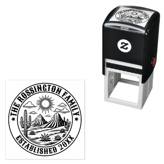 砂漠サボテンの風景#2S家族の名前日付Estd セルフインキングスタンプ (インサイチュ)