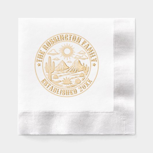砂漠サボテンの風景#2S家族の名前日付Estd 箔ナプキン (正面)