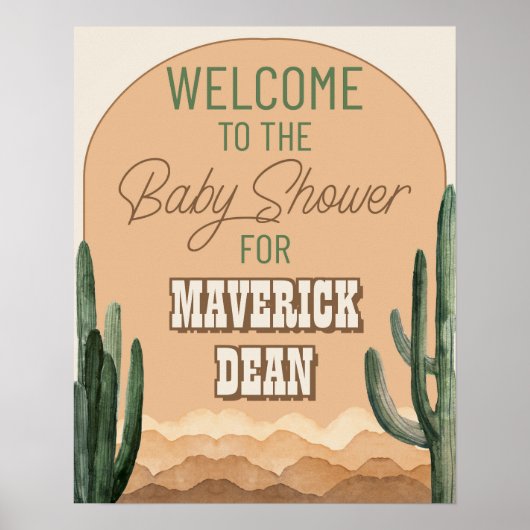 砂漠サボテン南西部の赤ちゃんシャワー歓迎サイン ポスター (正面)