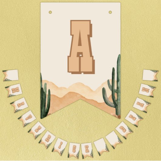 砂漠サボテン南西部の赤ちゃんシャワー、誕生日名 バンティングフラッグ